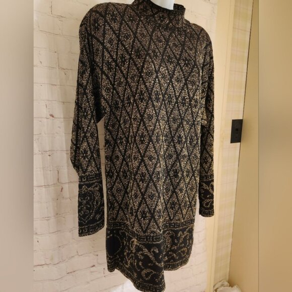 Vintage VG 1980's Pierre Cardin Blk/Gold Lurex Knit A-Line Mini Dress Sz.S USA - Picture 2 of 8